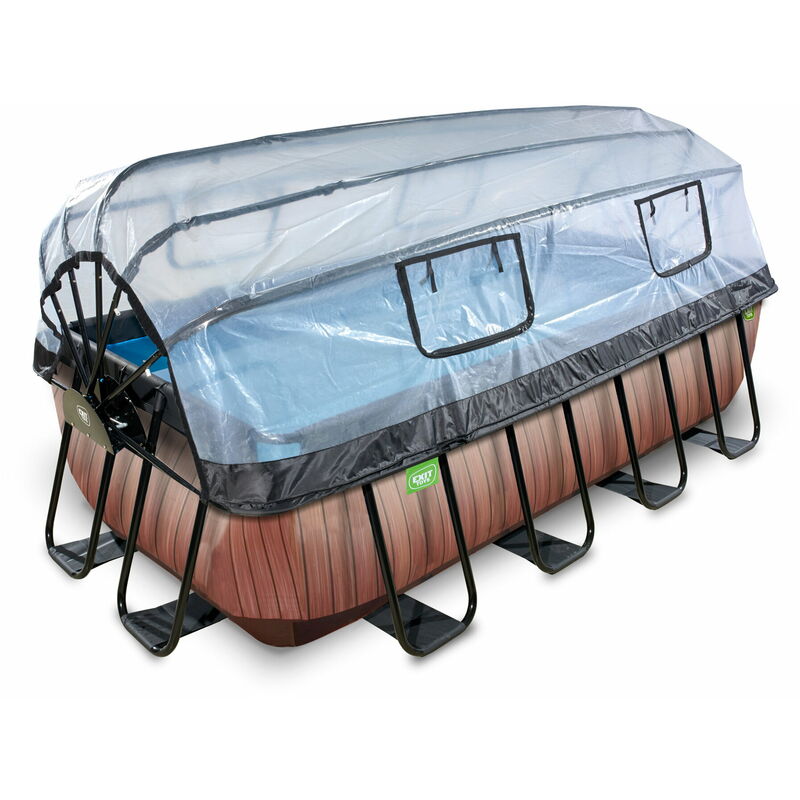 Exit Toys - Piscine exit Wood 400x200x100cm avec pompe filtrante à sable et dôme - marron