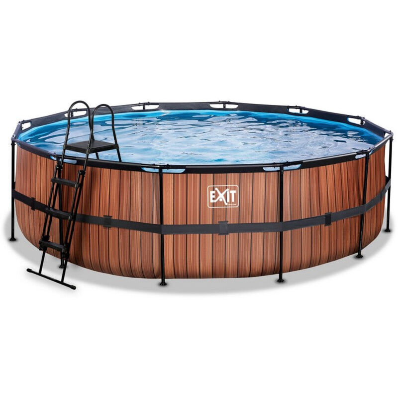 EXIT Piscine en bois ø488x122cm avec pompe de filtration - marron