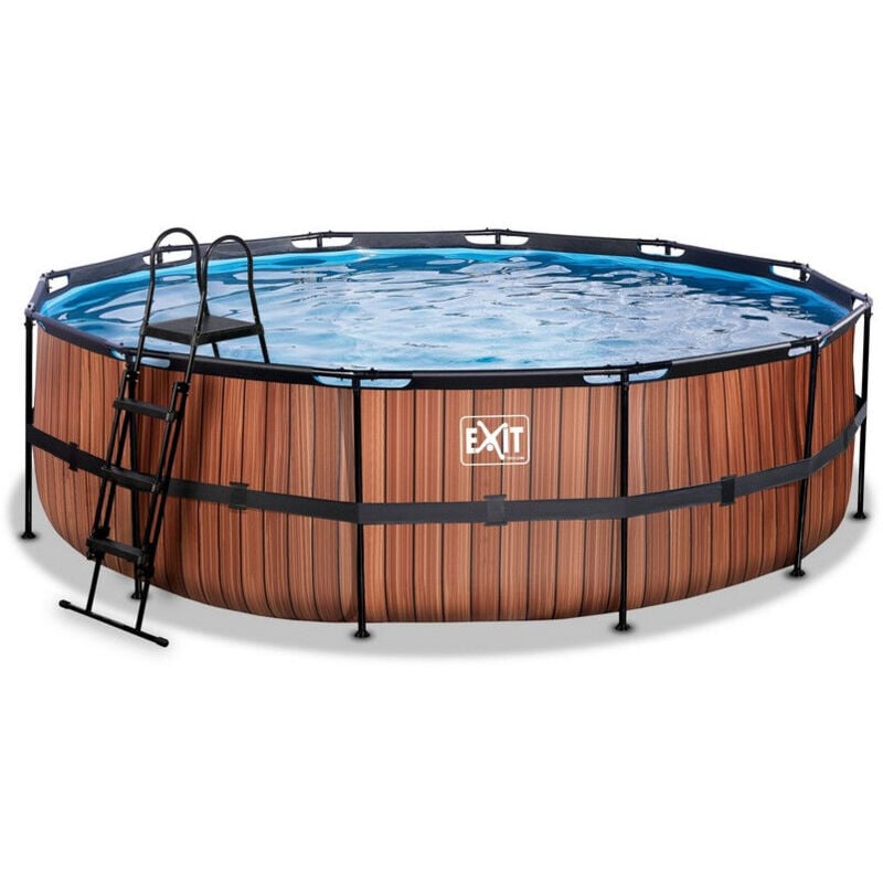 EXIT Piscine en bois ø488x122cm avec pompe filtre à sable - marron