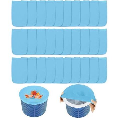 Piscine Filtre Skimmer, 30 Chaussettes de Skimmer de Piscine Filet D'écumoire, Filtre Chaussette Skimmer Piscine pour Panier Piscine, Pool Skimmer Socks pour Piscines, Bleu