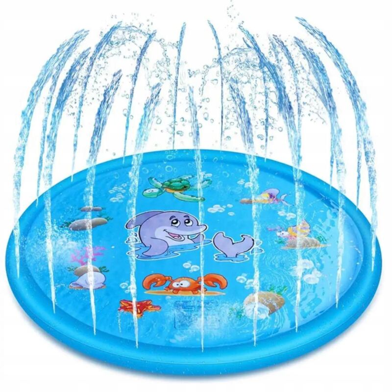 Piscine gonflable d'été avec tapis d'eau, fontaine, 150 cm, arroseur, dauphin, toboggan, 1657