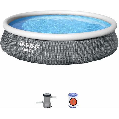 Piscine gonflable hors sol Aral imitation rotin, ronde 396x84cm avec pompe de filtration, filtre à cartouche et cartouche filtrante - Aspect rotin