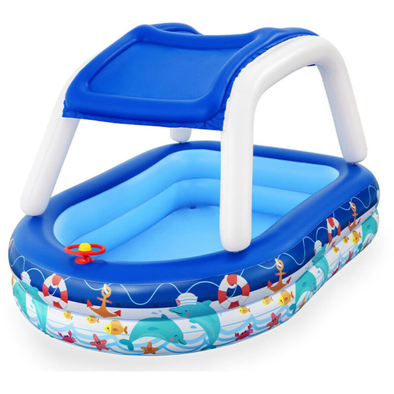 Bestway - Piscine Gonflable Enfant Bateau avec Volant Toit Détachable 213x155x132 cm +3 Ans Jardin 54370'