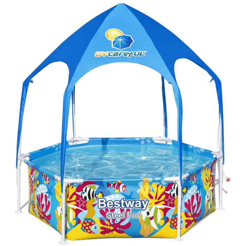 Bestway - Piscine Gonflable pour Enfants Steel Pro Toit Splash-in-Shade Ø183x51 cm Animaux Marins Plus de 3 Ans