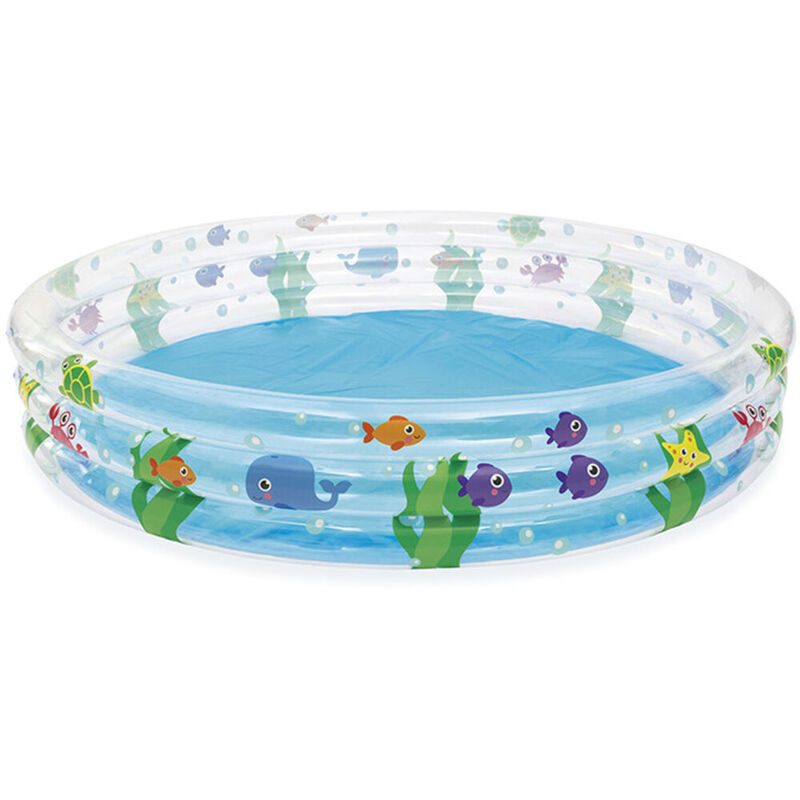 Bestway Piscine Gonflable Enfants 3 anneaux Transparente Vie Marine 183x33 cm +2 Ans Jardin 51005