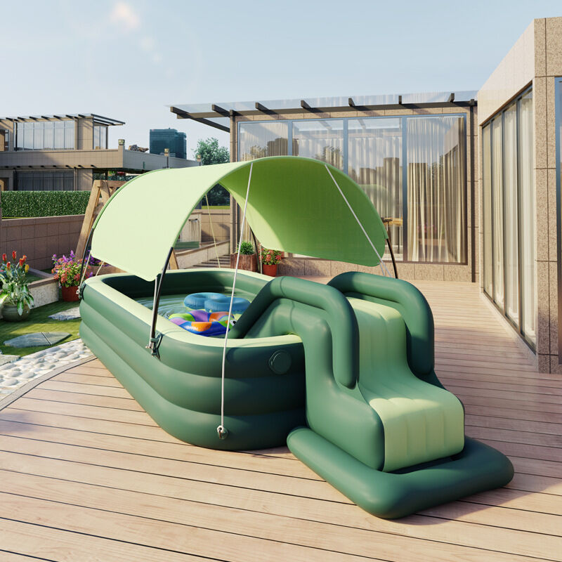 Piscines de natation pour enfants de famille de grande taille avec toboggan gonflable et canopée, cour arrière portable, fête de l'eau en plein air,