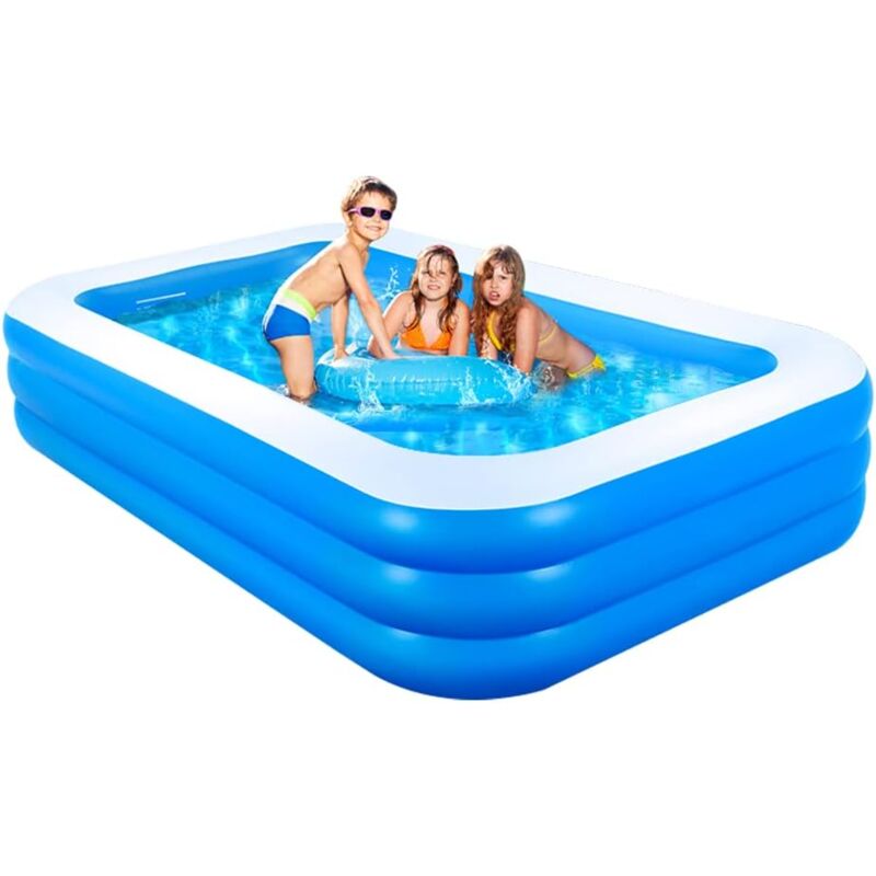 Piscine gonflable rectangulaire à 3 anneaux pour enfants, tout-petits et adultes, piscine intérieure et extérieure, 205 × 125 × 50 cm