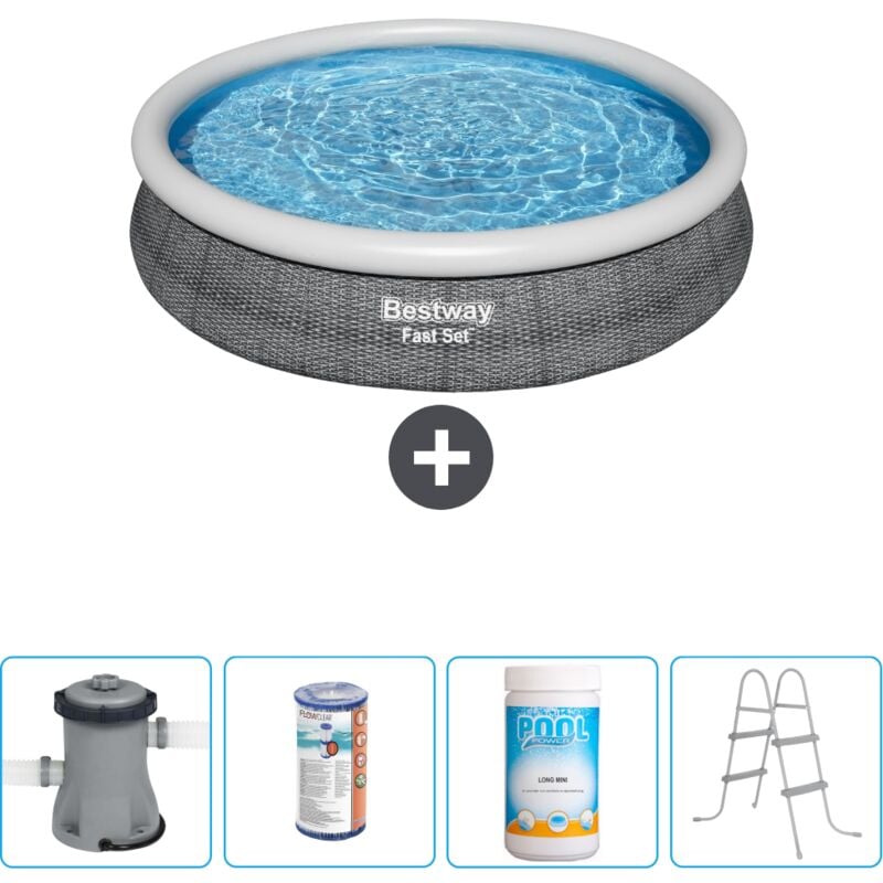 Piscine gonflable ronde Bestway à réglage rapide - Imprimé rotin - 366 x 76 cm - Comprend des Accessoires CB60
