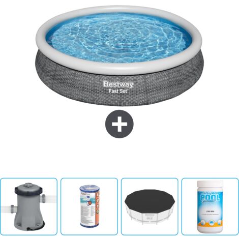 Piscine gonflable ronde Bestway à réglage rapide - Imprimé rotin - 366 x 76 cm - Comprend des Accessoires CB51