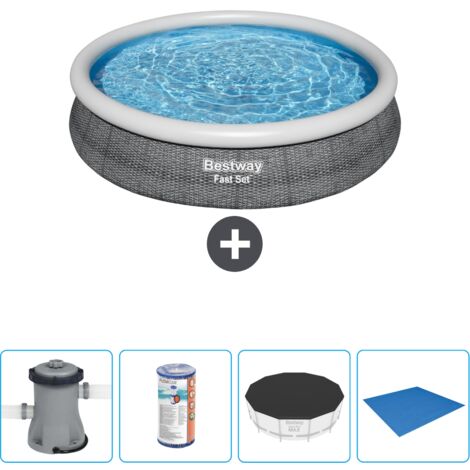 Piscine gonflable ronde Bestway à réglage rapide - Imprimé rotin - 366 x 76 cm - Comprend des Accessoires CB52