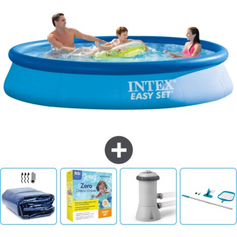 Piscine Gonflable Ronde Easy Set Intex - 366 x 76 cm - Bleue - Incluse Accessoire CB14