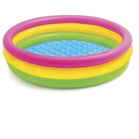 Piscine gonflable ronde en PVC pour enfants, 202460cm/90cm/114cm, 3 couleurs arc-en-ciel, avec pompe intégrée.