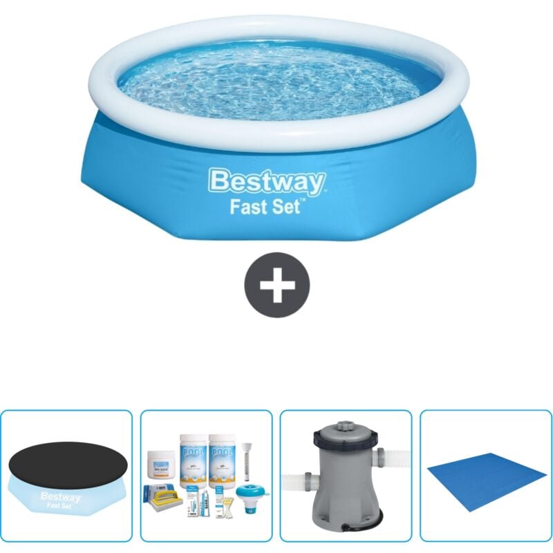 Piscine Gonflable Ronde Fast Set Bestway - 244 x 61 cm - Bleue - Incluse Accessoire CB1