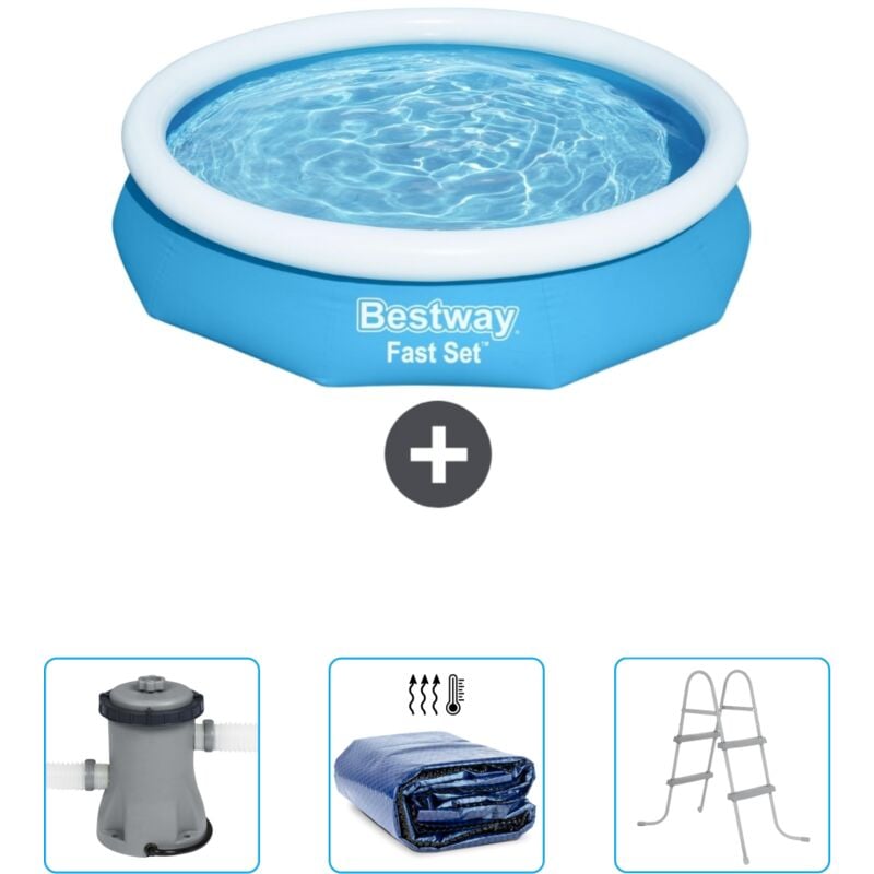 Bestway - Piscine Gonflable Ronde Fast Set 305 x 66 cm - Bleue - Incluse Accessoire CB47 - Blue