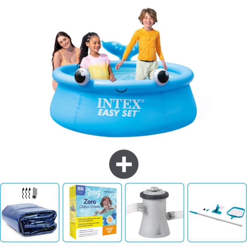 Piscine Gonflable Ronde Intex Easy Set - 183 x 51 cm - Bleue - Baleine - Incluse Accessoire CB14