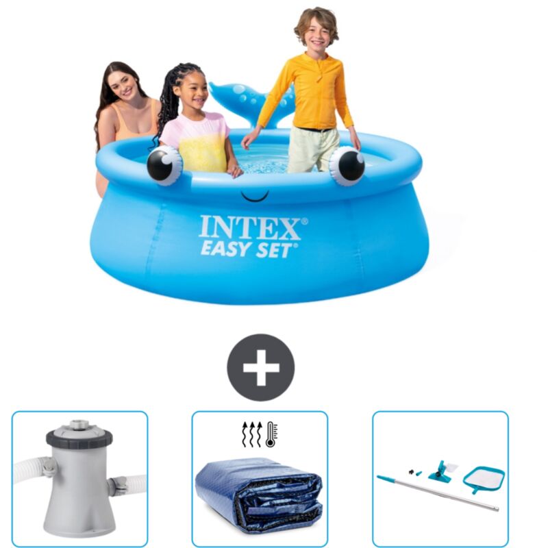 Piscine Gonflable Ronde Intex Easy Set - 183 x 51 cm - Bleue - Baleine - Incluse Accessoire CB78