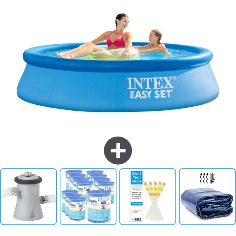 Piscine Gonflable Ronde Intex Easy Set - 244 x 61 cm - Bleue - Comprend des Accessoires CB86