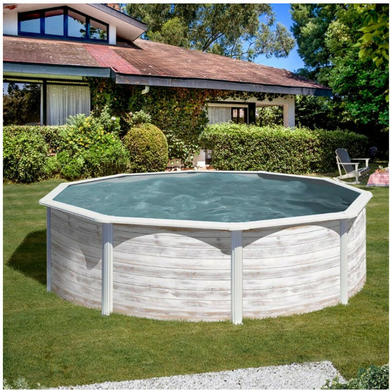 Acquavivastore - Kit piscine hors sol acier ronde Finlandia aspect bois blanc - Dimensions piscine: ø 2,60 x 1,22 m