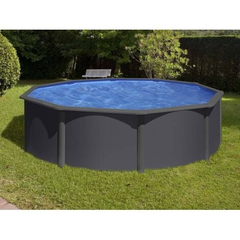 Piscine GRE - Ronde acier - O 3,70m x H 1,22 m - Gris anthracite - Filtration a sable