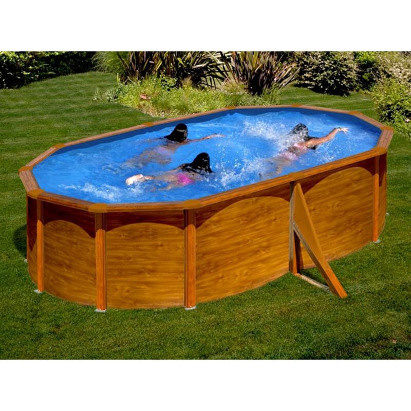 GRE - Piscine acier aspect bois Sicilia ovale 5,27 x 3,27 x 1,22 m - Gré