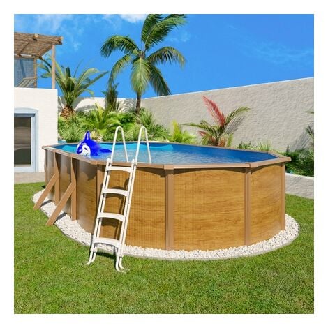 Piscine hors-sol acier 6,35 x 4,60 m aspect bois - CANYON