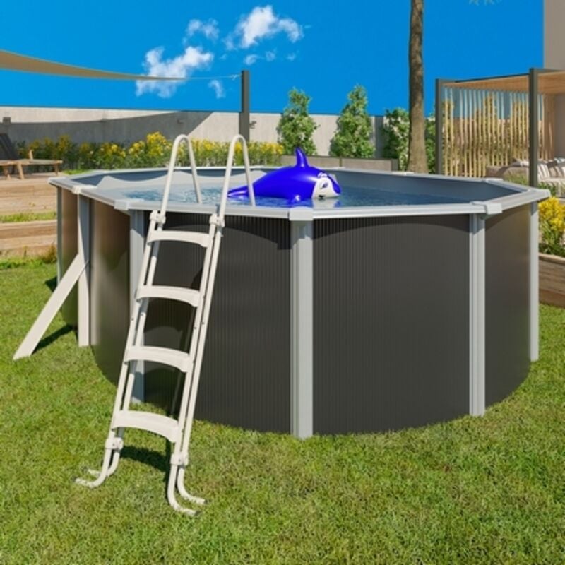 Trigano - Piscine hors sol acier ovale 4,90 x 3,65 x 1,32 m anthracite varuna