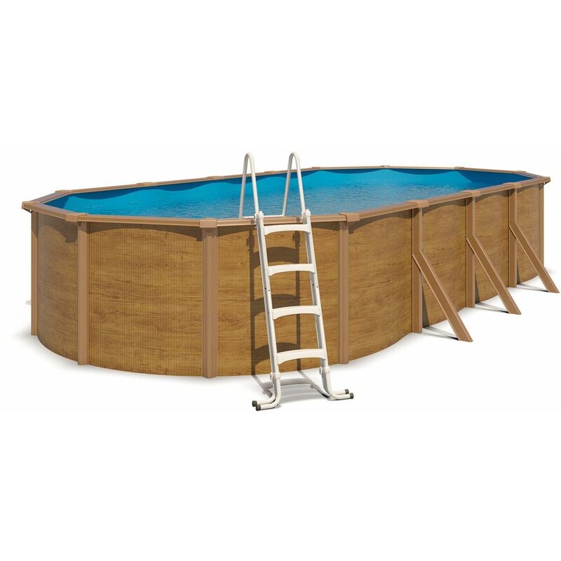Trigano - Piscine hors sol acier ovale 7,30 x 3,65 x 1,20 m aspect bois canyon