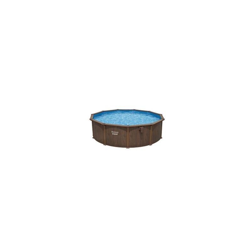 Piscine hors sol ronde Hydrium™ 490 x 130 cm effet bois, filtre à sable, échelle, bâche, tapis de sol - Bestway