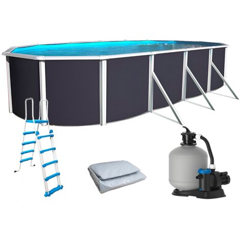 Piscine hors-sol acier Toi ANTHRACITE MAGNUM ovale 730x366x132cm liner gris