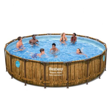 Piscine Hors-sol Tubulaire Bestway Power Steel Imitation Rotin 549x122 cm Épurateur à Cartouche de 5 678 L/H Bâche et Échelle