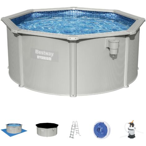 Piscine Hors Sol Bestway Hydrium Ronde Ø300x120 cm Épurateur à Sable 3.028L/H, Tapis de Sol, Bâche et Échelle