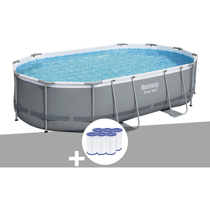 Bestway - Kit piscine tubulaire Power Steel ovale 4,88 x 3,05 x1,07 m + 6 cartouches de filtration