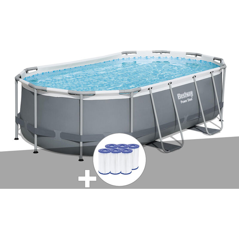 Bestway - Kit piscine tubulaire Power Steel ovale 4,27 x 2,50 x 1,00 m + 6 cartouches de filtration