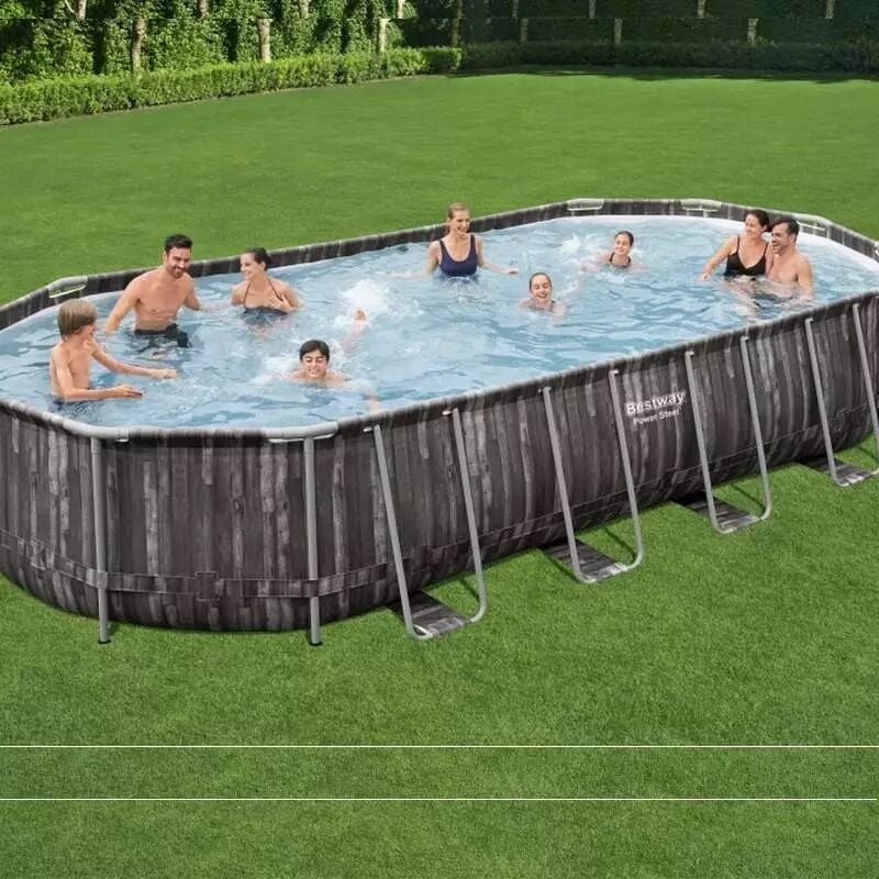 Bestway - destockage - Piscine ovale Power Steel™ bois rustique 7,32 x 3,66 x 1,22 m