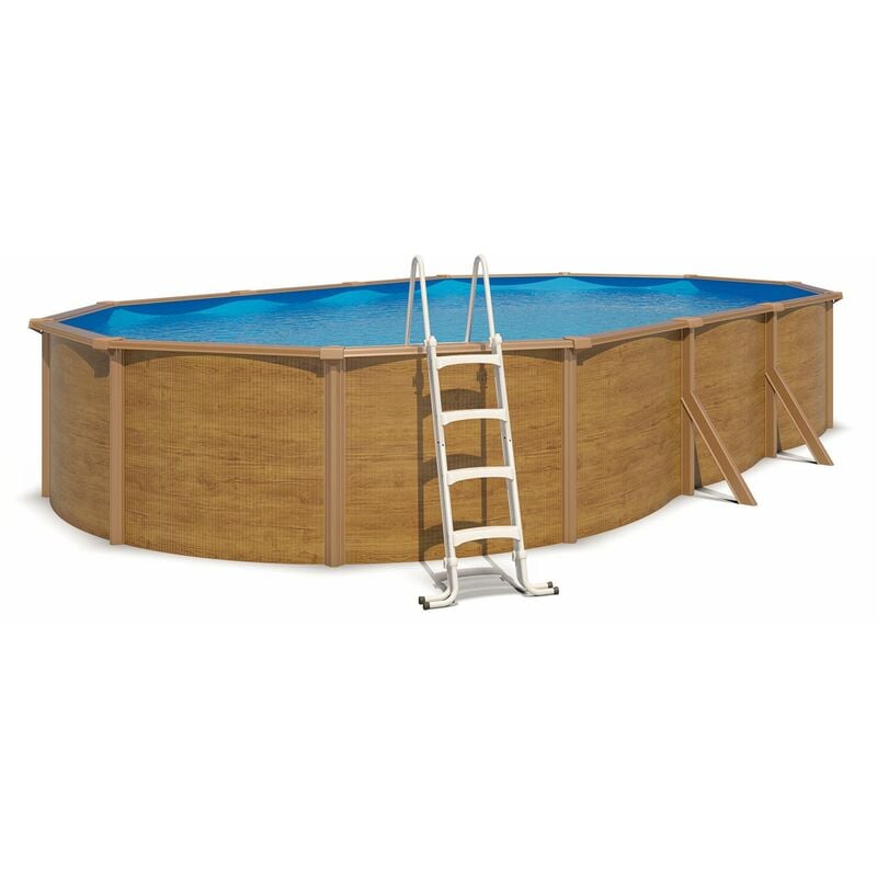 Trigano - Piscine hors sol acier ovale 7,60 x 4,55 x 1,20 m aspect bois canyon