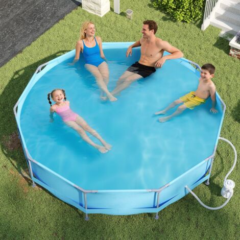 Piscine Hors-sol Ronde 36 M X 76 Cm avec Cadre Métallique et Pompe Filtrante Capacité 6125 L Piscine de Jardin pour Adultes Bleu