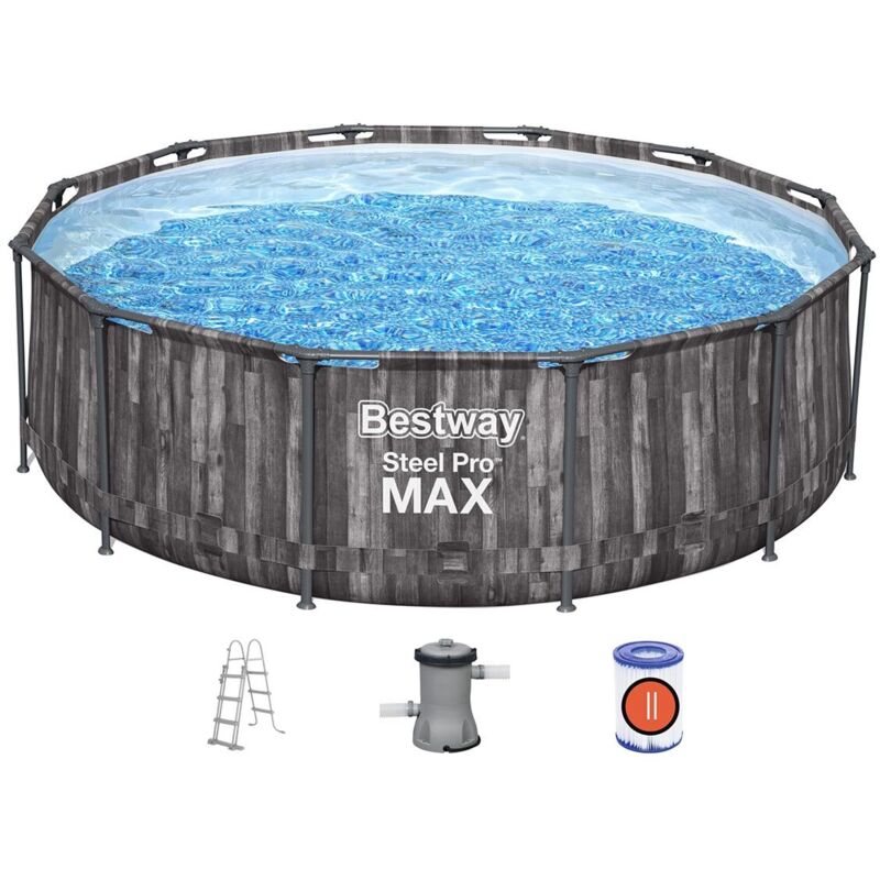 Bestway - Piscine tubulaire ronde Steel Pro Max imitation bois 3,66 x 1,00 m