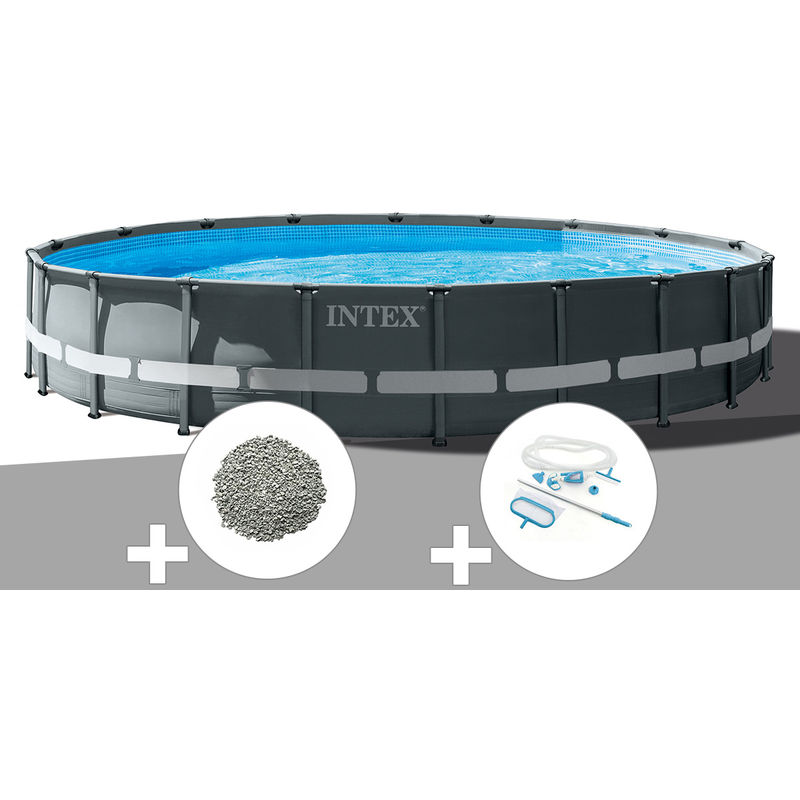 Intex - Kit piscine tubulaire Ultra xtr Frame ronde 6,10 x 1,22 m + 20 kg de zéolite + Kit d'entretien