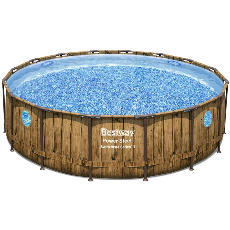 Bestway - Piscine hors sol ronde Power Steel SwimVista 488 x 122 cm motif bois
