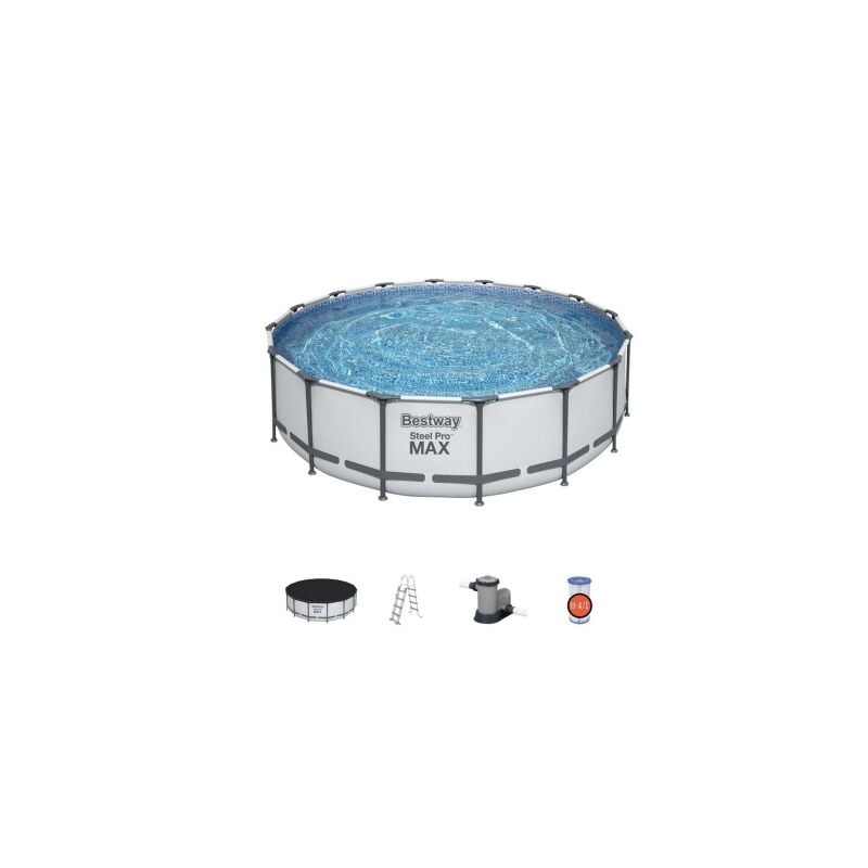 5612Z Steel Pro max piscine ronde hors sol cm 488x122 h avec cadre pompe filtre e'chelle et bache - Bestway
