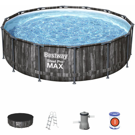 Piscine Hors-sol Tubulaire Bestway Steel Pro Max Imitation Bois 427x107 cm Épurateur à Cartouche de 3 028 L/H Bâche et Échelle