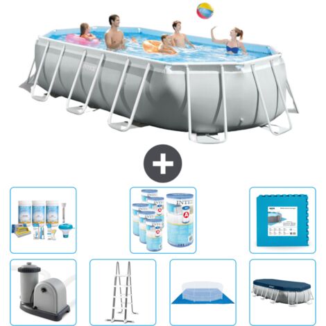 Piscine Intex Oval Prism Frame - 503 x 274 x 122 cm - Grise - Comprend des Accessoires CB42