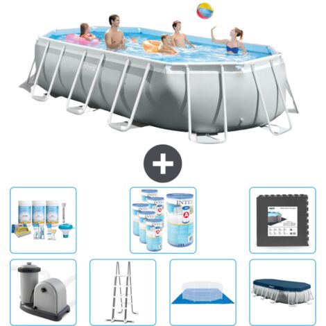 Piscine Intex Oval Prism Frame - 503 x 274 x 122 cm - Grise - Comprend des Accessoires CB43