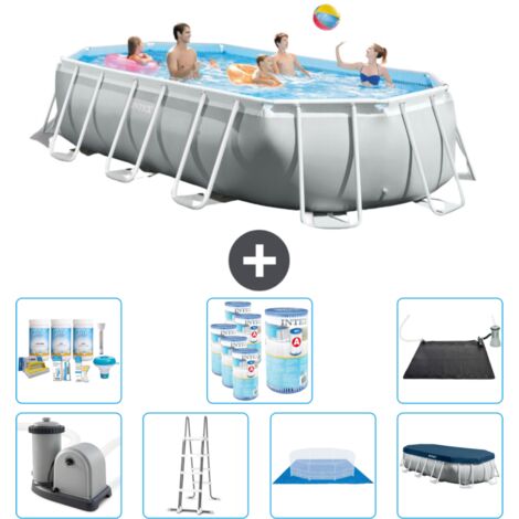Piscine Intex Oval Prism Frame - 503 x 274 x 122 cm - Grise - Comprend des Accessoires CB44