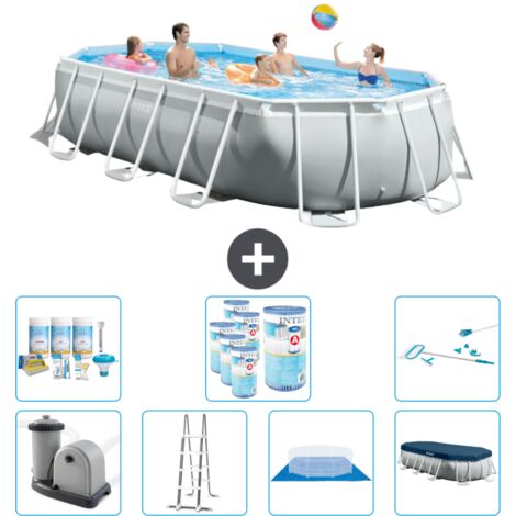 Piscine Intex Oval Prism Frame - 503 x 274 x 122 cm - Grise - Comprend des Accessoires CB46