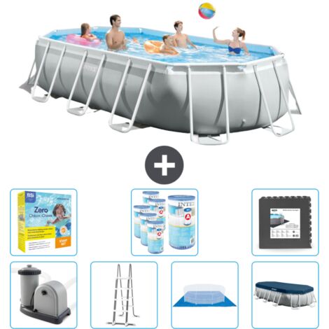 Piscine Intex Oval Prism Frame - 503 x 274 x 122 cm - Grise - Comprend des Accessoires CB49