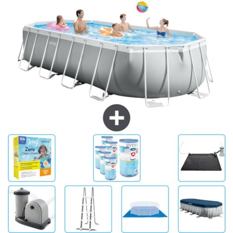 Piscine Intex Oval Prism Frame - 610 x 305 x 122 cm - Grise - Comprend des Accessoires CB50