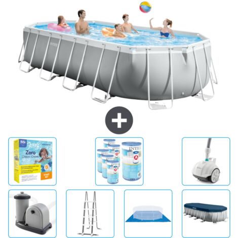 Piscine Intex Oval Prism Frame - 610 x 305 x 122 cm - Grise - Comprend des Accessoires CB51