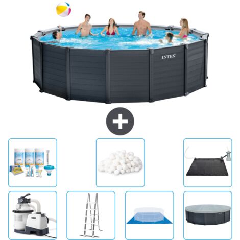 Piscine Intex Ronde Panneau Gris Graphite - 478 x 124 cm - Comprend des Accessoires CB44