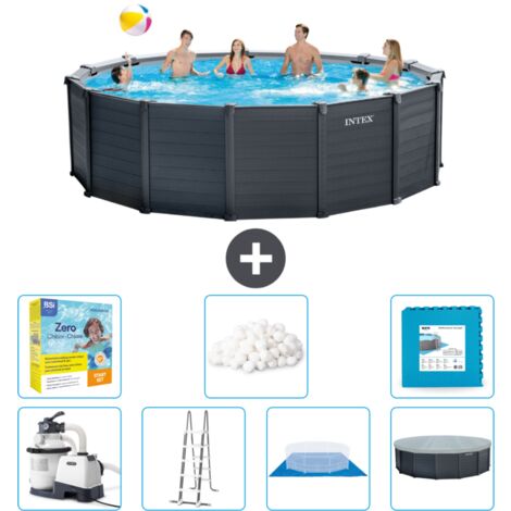 Piscine Intex Ronde Panneau Gris Graphite - 478 x 124 cm - Comprend des Accessoires CB48